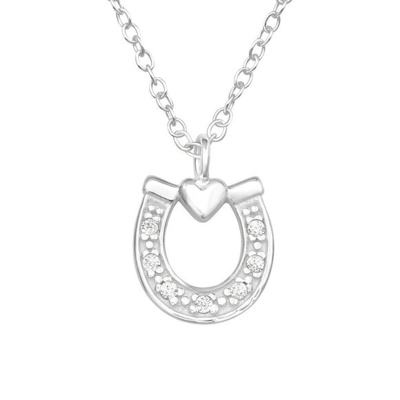 Sterling Silver Heart Horseshoe Necklace - Picture 1 of 8
